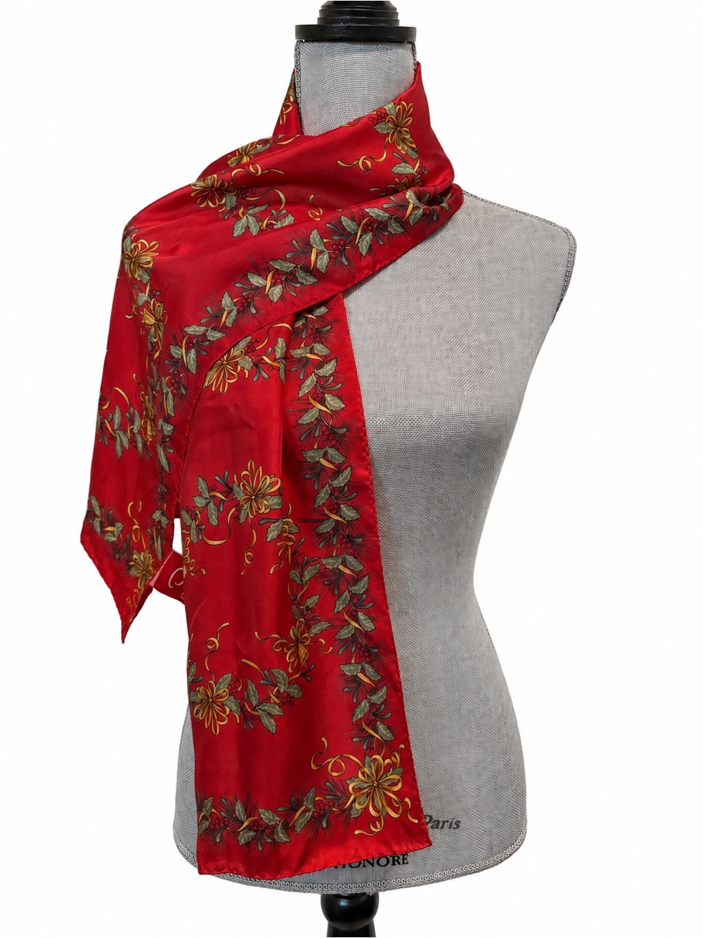 Vintage Oscar de la Renta 100% Silk Christmas Holiday Scarf Red 53”